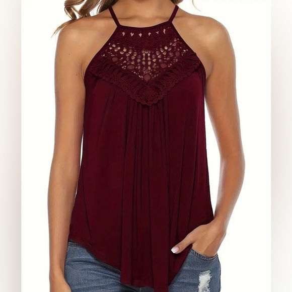 Tops - NEW Floral Lace High Neck Sleeveless Summer Top